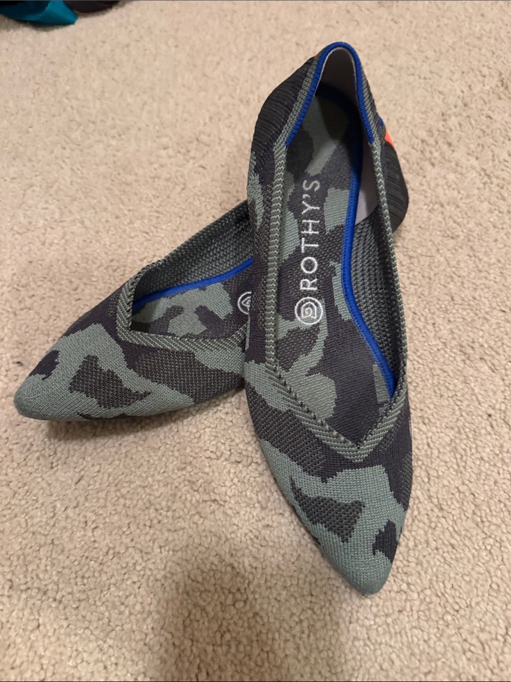 Rothy's Pointed Toe Ballet Flat in Green Camo